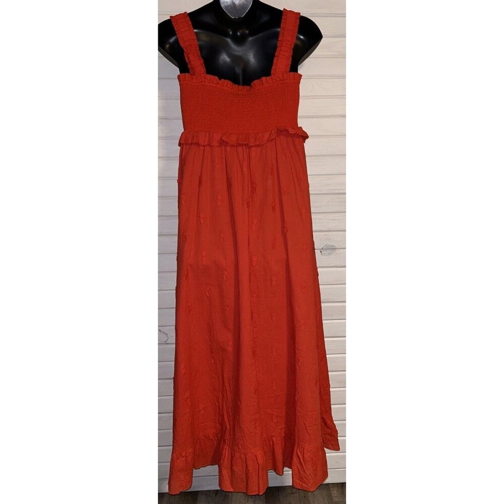 NWT FARM RIO Sz XL Red Pineapple Embroidered Smocked Bow Tie Ruffle Maxi Dress - Picture 7 of 12